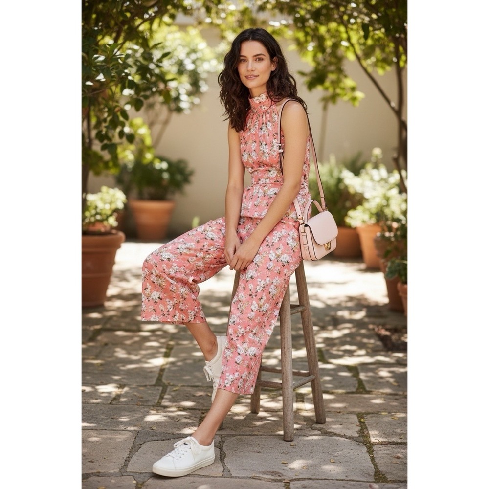 J. Crew Liberty of London Wide Leg Floral Halter Crop Jumpsuit‎ Size 14 Vacation
